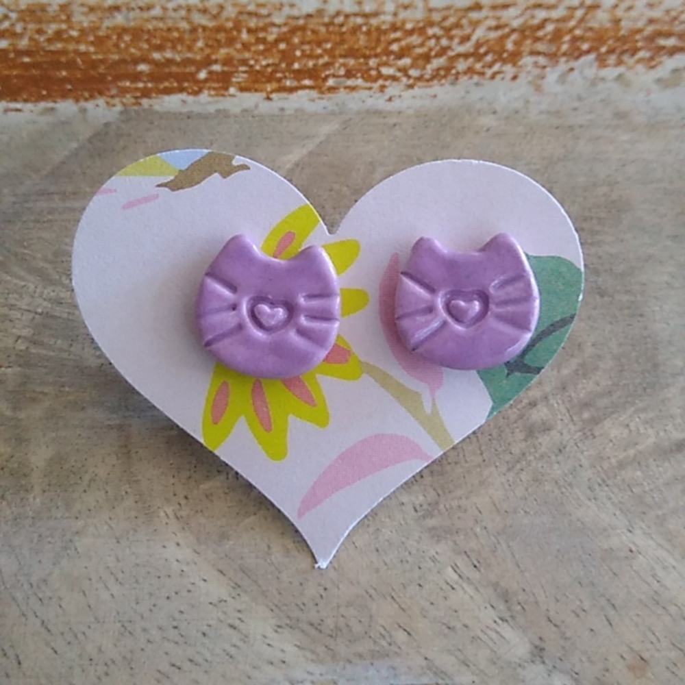 Lavender Clay Cat stud earrings